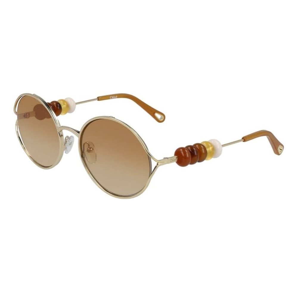 Chloe Gold Frame Sunglasses with Brown Gradient Lenses and Bead Accents